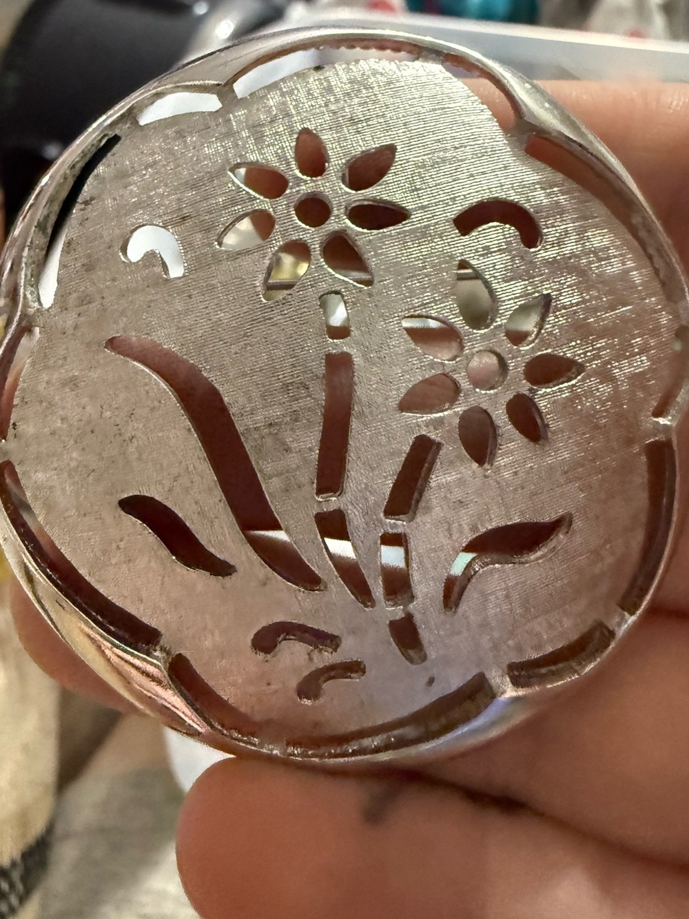 Round Sarah Coventry Silver-tone Floral Cutout Brooch